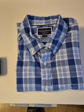 Charles Tyrwhitt Light and Dark Blue Plaid Button-Down Shirt - SLIM FIT - XL